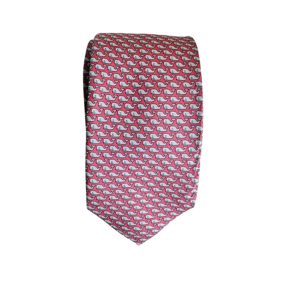 Vineyard Vines Youth Silk‎ Tie Pink Signature Whale Logo Classic Nautical Preppy